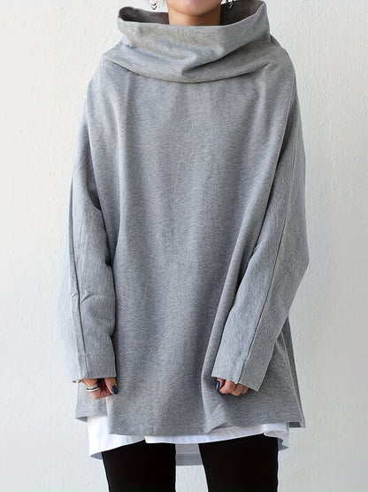 Women's Oversize Simple Tops 2024 New Fashion Casual Solid Color High-Neck Long Sleeve T-Shirt