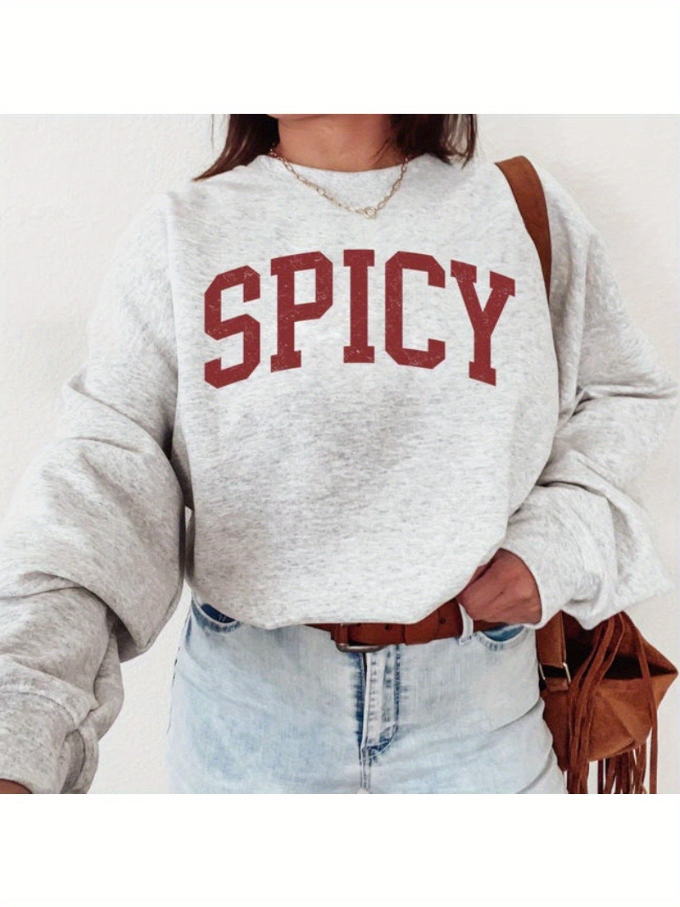 1pc Women'S Casual Crew Neck Sweatshirt, Letter Print Long Sleeve Pullover For Autumn/ Winter, Grey Sweatshirt