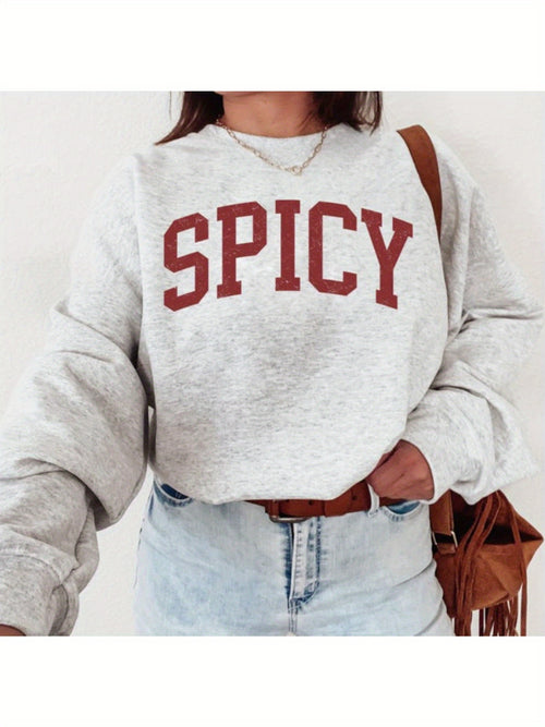 1pc Women'S Casual Crew Neck Sweatshirt, Letter Print Long Sleeve Pullover For Autumn/ Winter, Grey Sweatshirt