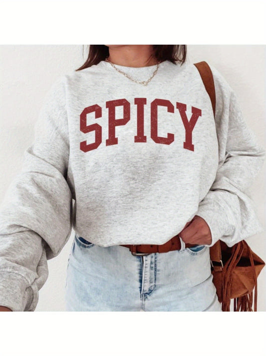 1pc Women'S Casual Crew Neck Sweatshirt, Letter Print Long Sleeve Pullover For Autumn/ Winter, Grey Sweatshirt