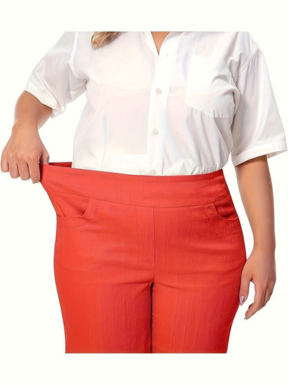 Women's High-Stretch Casual Tulip Hem Work Shorts - Pull-On Style with Front Pockets, Regular Fit for Office & Daily Wear, Machine Washable, Spring/Summer/Fall, Elegant Solid Color