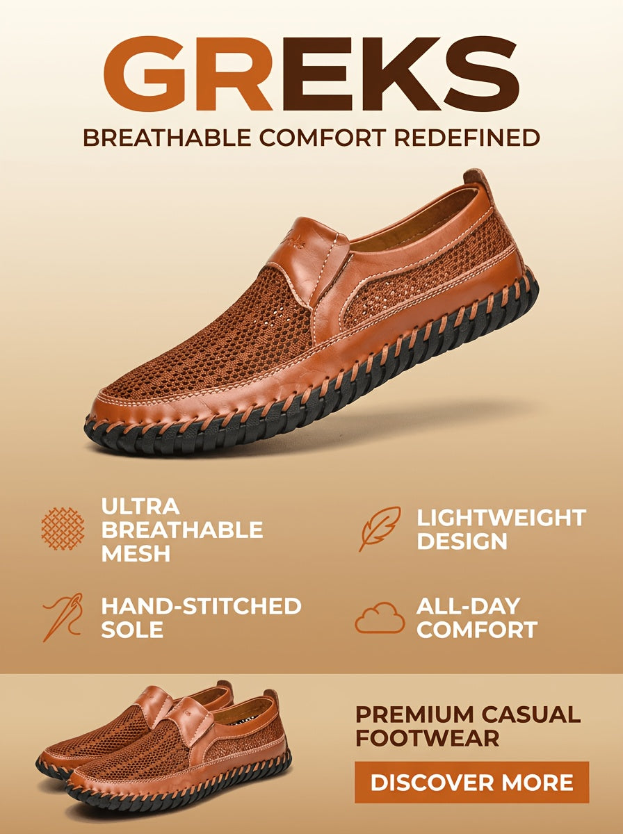 GREKS Men's Mesh Breathable Walking Loafers Outdoor Lightweight Slip-on Mesh Casual Shoes Stitching Honeycomb Hiking Shoes