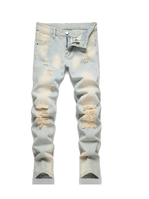 [3pcs Of Jeans] Boys' Retro Distressed Slim Fit Washed Denim Jeans, Boys' Casual Multi Piece Jeans, All Season Collection