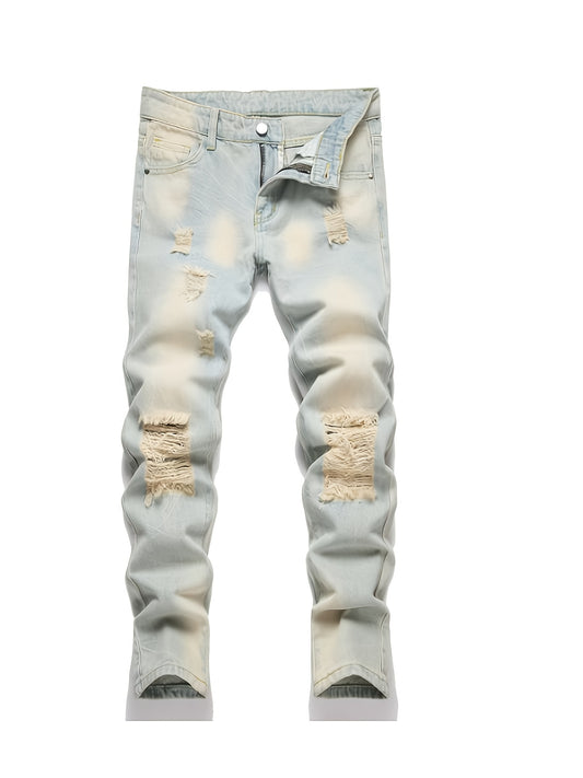 [3pcs Of Jeans] Boys' Retro Distressed Slim Fit Washed Denim Jeans, Boys' Casual Multi Piece Jeans, All Season Collection