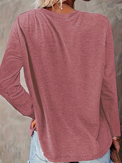 2023 European And American Women'S Fashion Casual Long Sleeve T-Shirt with Round Neck And Pockets