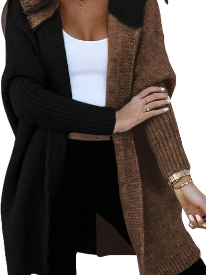 Women's Autumn And Winter Fashion Warm Clashing Color Bat Sleeve Hooded Cardigan