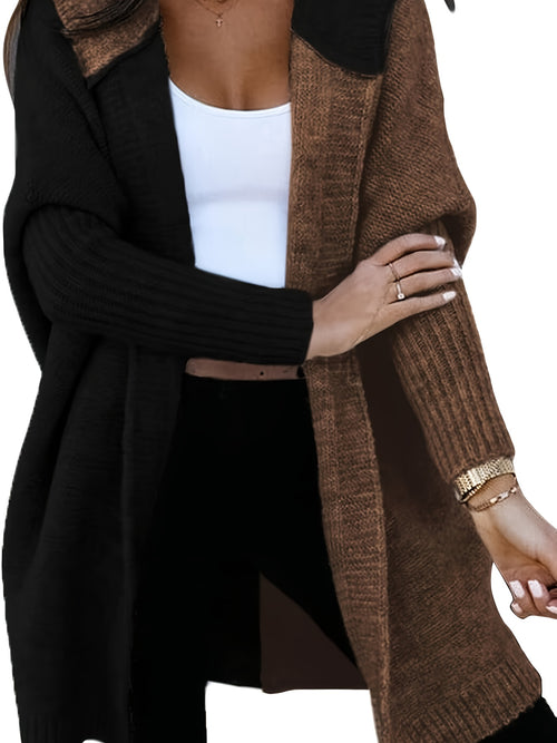 Women's Autumn And Winter Fashion Warm Clashing Color Bat Sleeve Hooded Cardigan