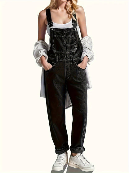 Solid Color Slant Pocket Coverall Jumpsuit, Casual Adjustable Strap Sleeveless Cross Back Coverall Jumpsuit, Suitable for Spring And Summer, Women'S Fashion