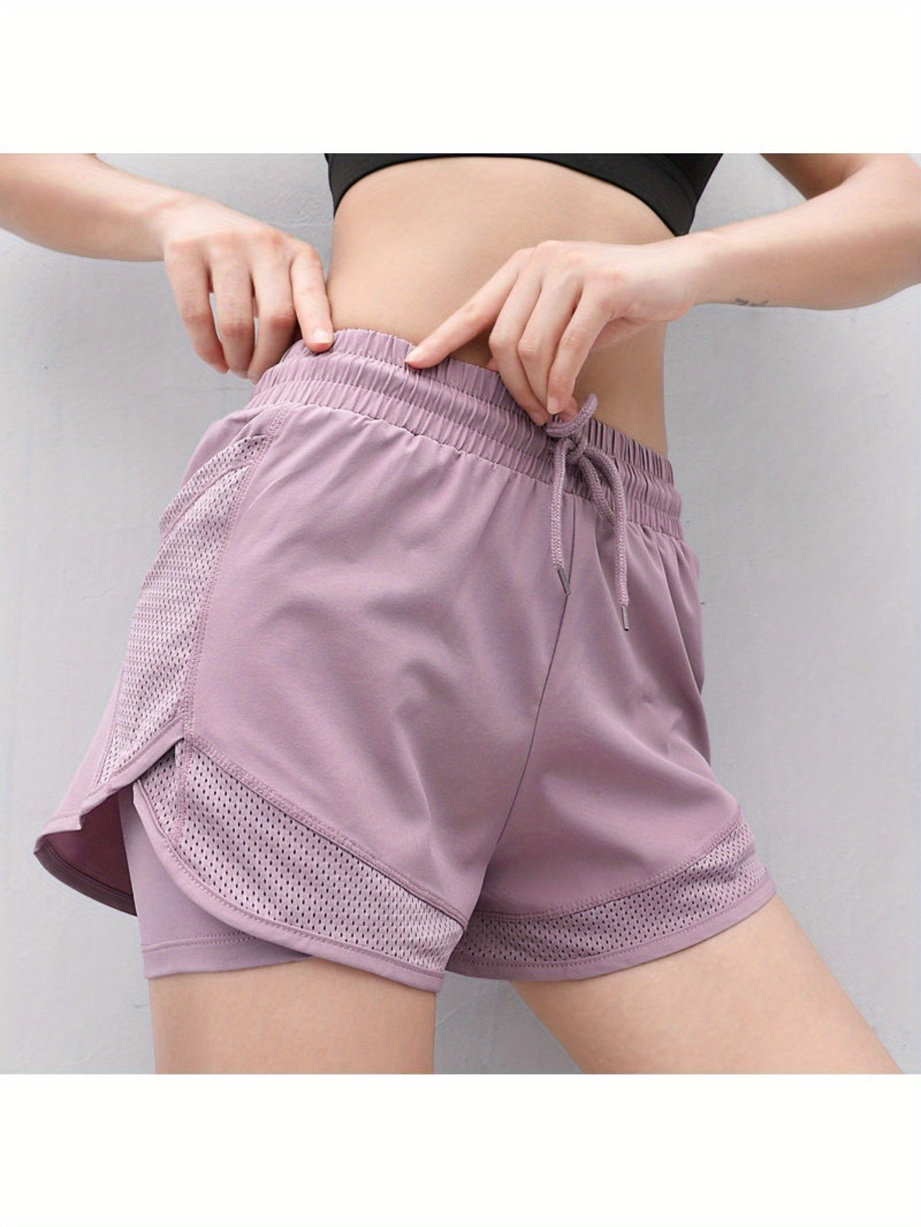 FOEIERAA Fashionable Ladies 3pcs Set Of Yoga Sports Shorts, Fake Two-piece High-waist Sports Shorts, High Elastic And Quick-drying, Light And Breathable, Suitable For Running, Yoga, Cycling, Fitness, Studio, Casual Outing, Daily Outfit, Suita