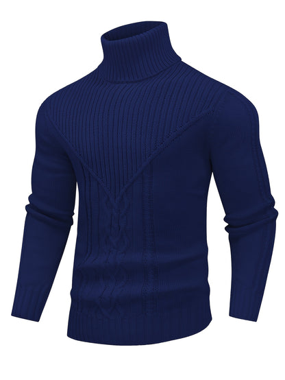 Men's Mature Casual Vintage Twisted Turtleneck Knit Pullover
