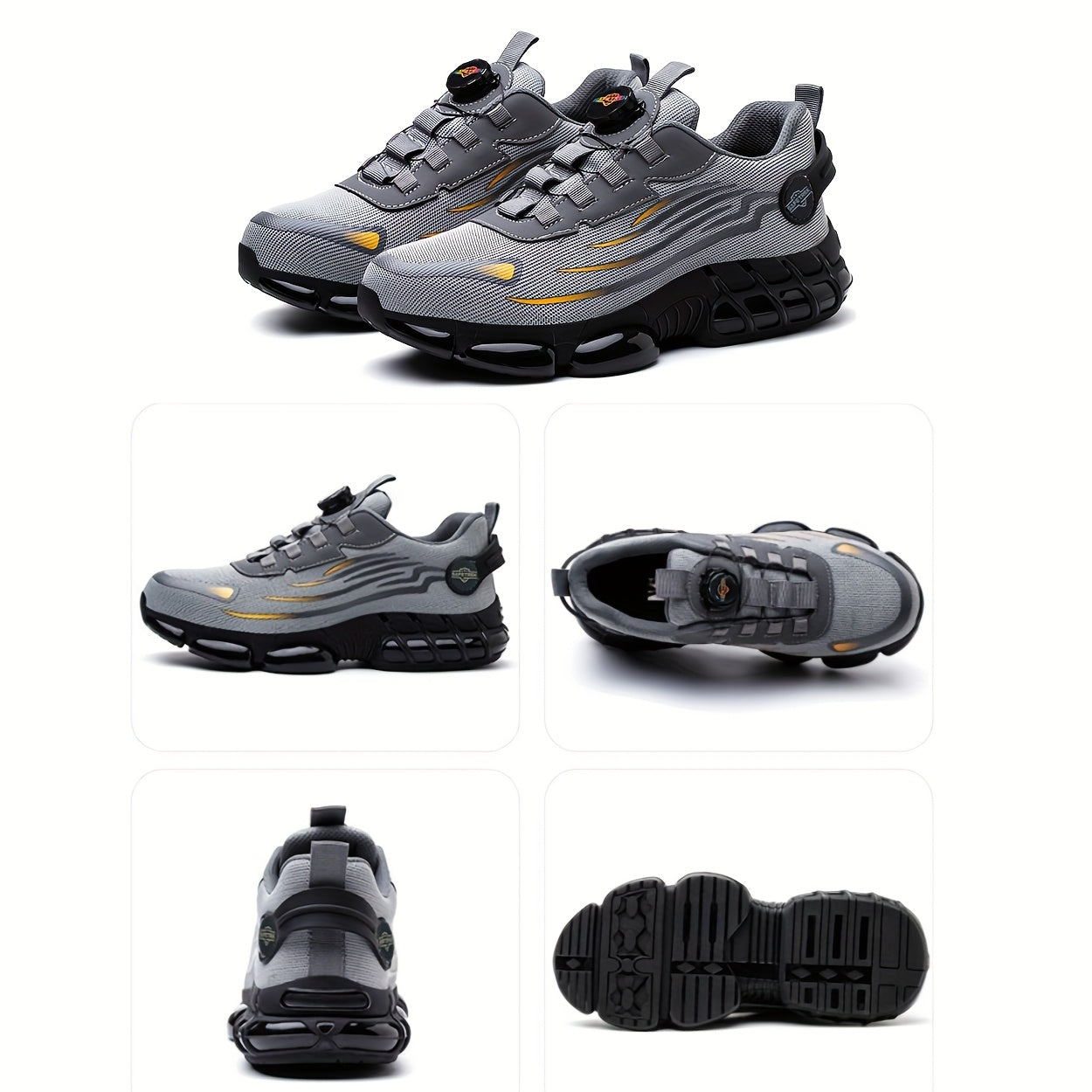 Men Steel Toe Work Shoes - Anti-Puncture, Non-Slip Sole, Rotating Buckle Design, Lightweight PU Breathable Sneakers for Daily Use in Four Seasons Halloween & Christmas