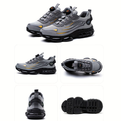 Men Steel Toe Work Shoes - Anti-Puncture, Non-Slip Sole, Rotating Buckle Design, Lightweight PU Breathable Sneakers for Daily Use in Four Seasons Halloween & Christmas