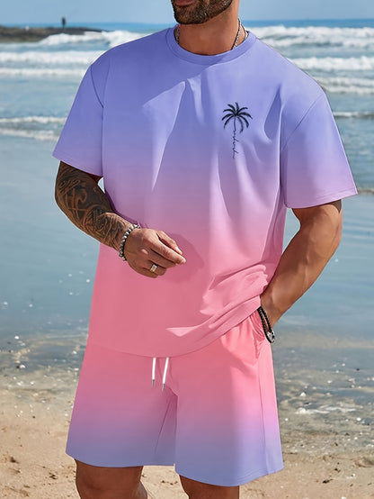 2026 Men's casual crew neck T-shirt and shorts 2pcs set, slightly stretchy, regular fit, summer sweatshirt, Game Day Outfit, Football Fan Gear for All Fans