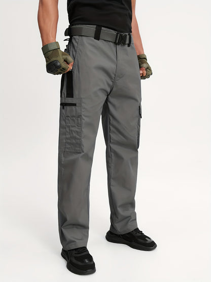 2-PCSMen's Lightweight Tactical Overalls - Durable, Breathable, Quick Dry Polyester with Multiple Pockets for Outdoor Adventures, Hiking And Work (Belt Included), All Season Pants | Relaxed Fit Pants | Hardwearing Outdoor Wear, Hiking Pants