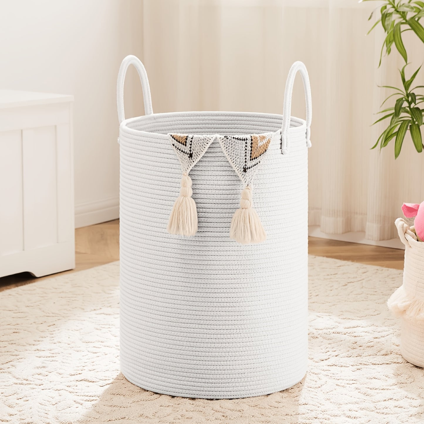 Collapsible Laundry Basket, Woven Rope Laundry Hamper, 12.15gal/15.85gal/ 21.13gal/26.42gal Laundry Bag For Decor Storage Of Dirty Clothes, And Blankets In Bathroom, Room And Living Room