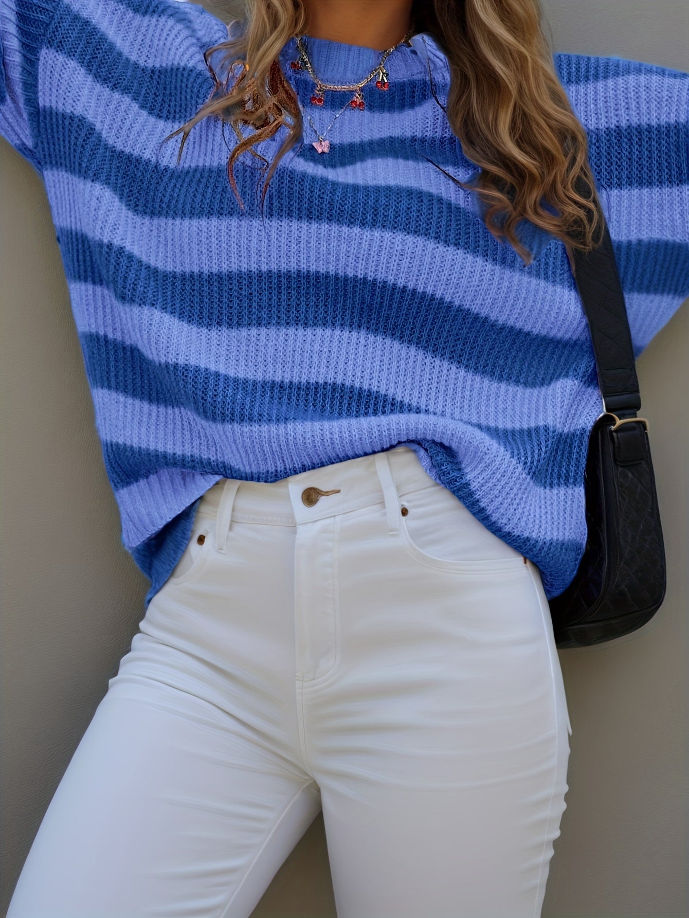 Loose-Fitting Striped Sweater with a Drop Shoulder Design for Women'S New Fashion