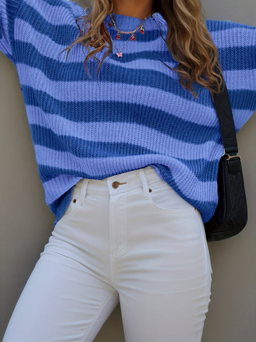 Loose-Fitting Striped Sweater with a Drop Shoulder Design for Women'S New Fashion
