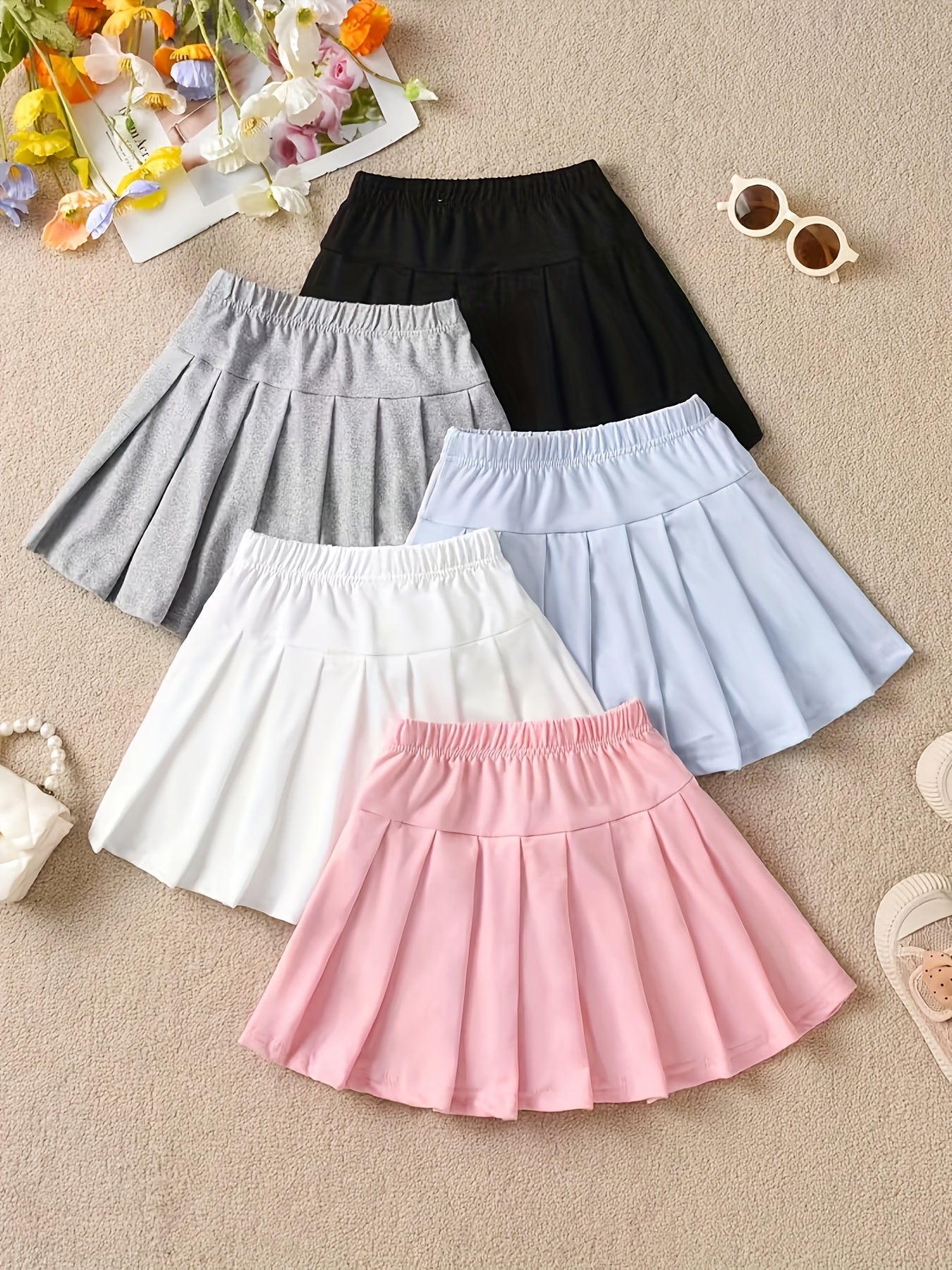 Randomly Send 2pcs, Girls' Pleated Skirt, Pants Belt, Safety Pants Skirt, Versatile Children's Anti Light Half Length Skirt, Summer Mid Size Children's Fashion, Suitable for Outdoor Sports Wear