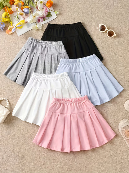 Randomly Send 2pcs, Girls' Pleated Skirt, Pants Belt, Safety Pants Skirt, Versatile Children's Anti Light Half Length Skirt, Summer Mid Size Children's Fashion, Suitable for Outdoor Sports Wear