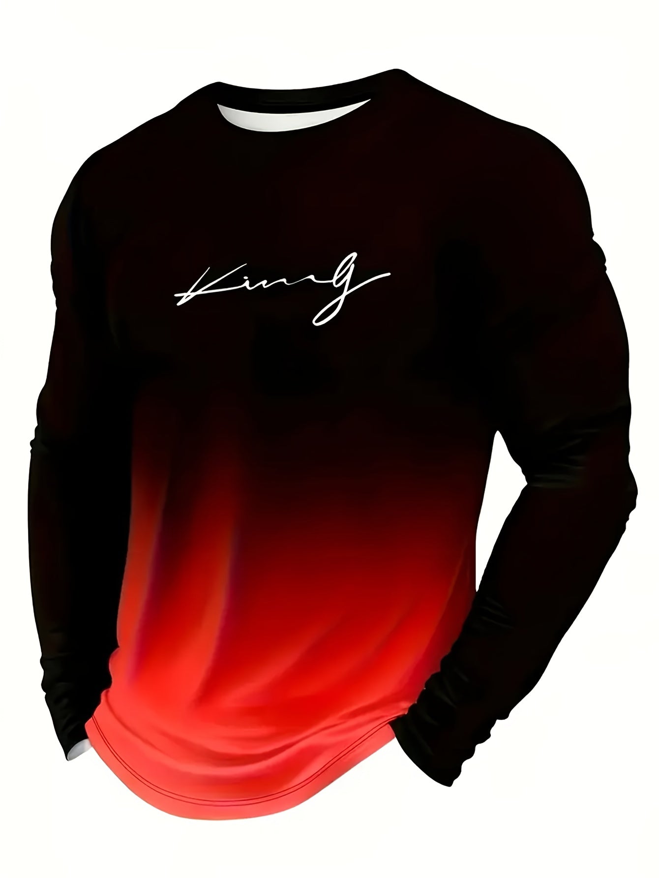 3pcs Men's Gradient King Print Long Sleeve T-Shirts - Soft Smooth Fabric Round Neck with King, Layering Basic Shirts Suitable for All Seasons, Machine Washable Daily Wear (No)