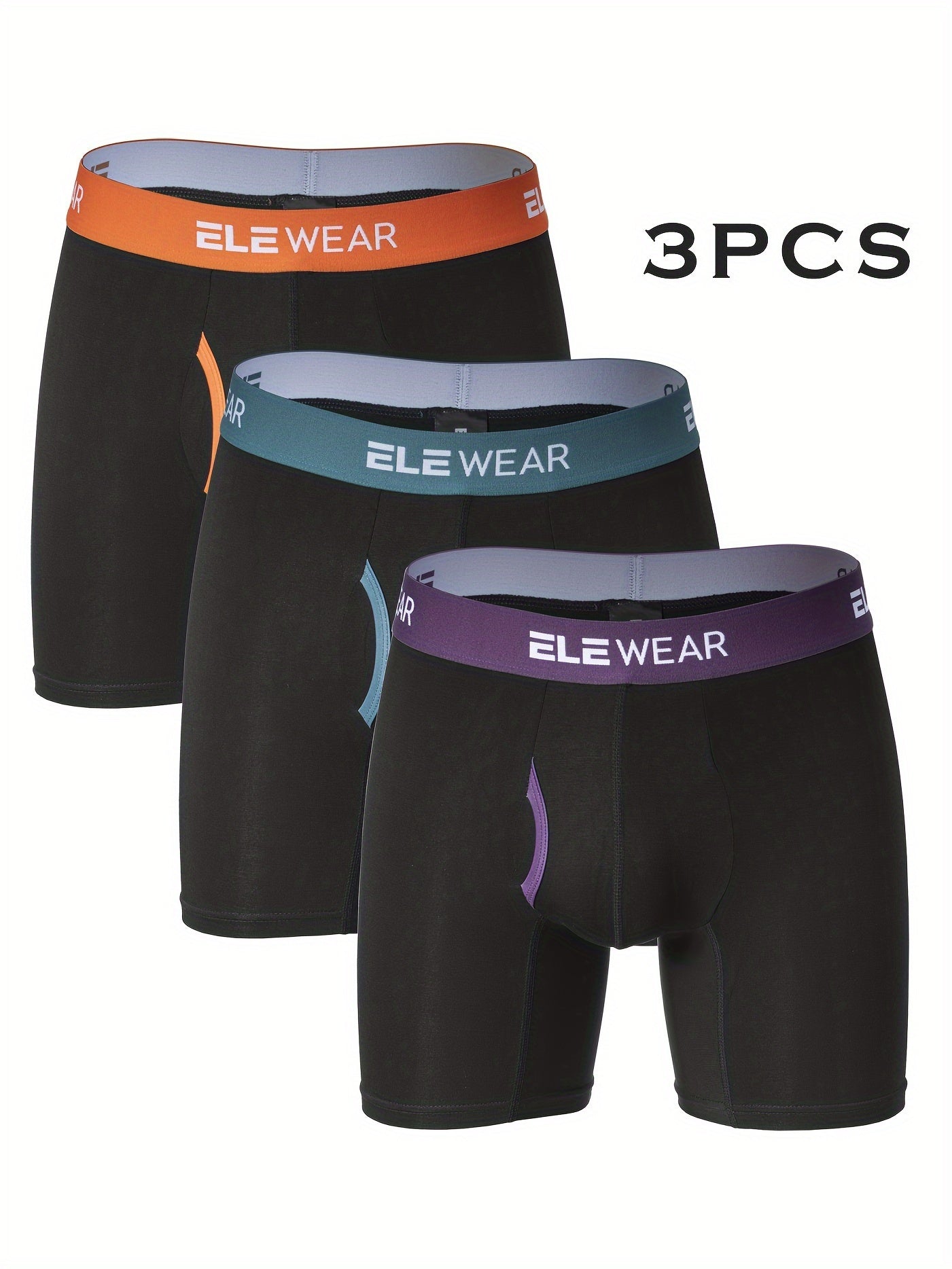 ELEWEAR 3pcs Men's Bamboo Fiber Boxer Briefs - Breathable, Moisture-Wicking, Stretchy Underwear for Sports & Casual Wear