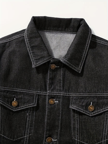 Men'S Vintage Denim Jacket, Casual Urban Style Multi-Pocket Denim Coat