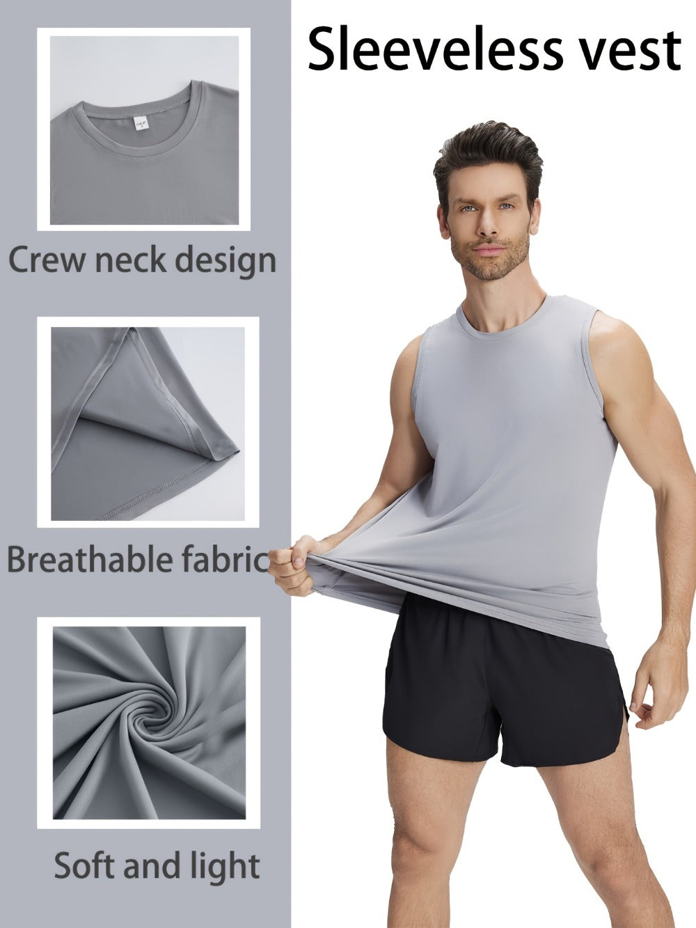 Men's Solid Color Tank Top - Crew Neck Sleeveless