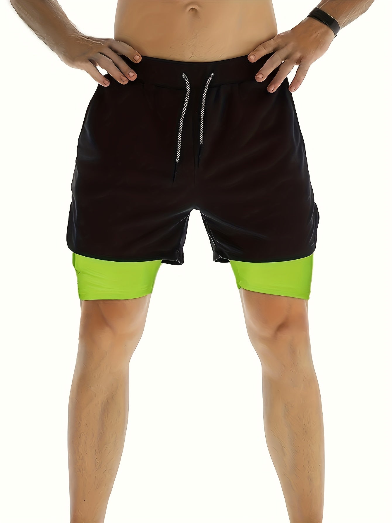 3pcs Men's 2-in-1 Double-layer Shorts with Inner Pocket, High Stretch Sports Shorts, Suitable for Summer Running, Gym Exercise And Training