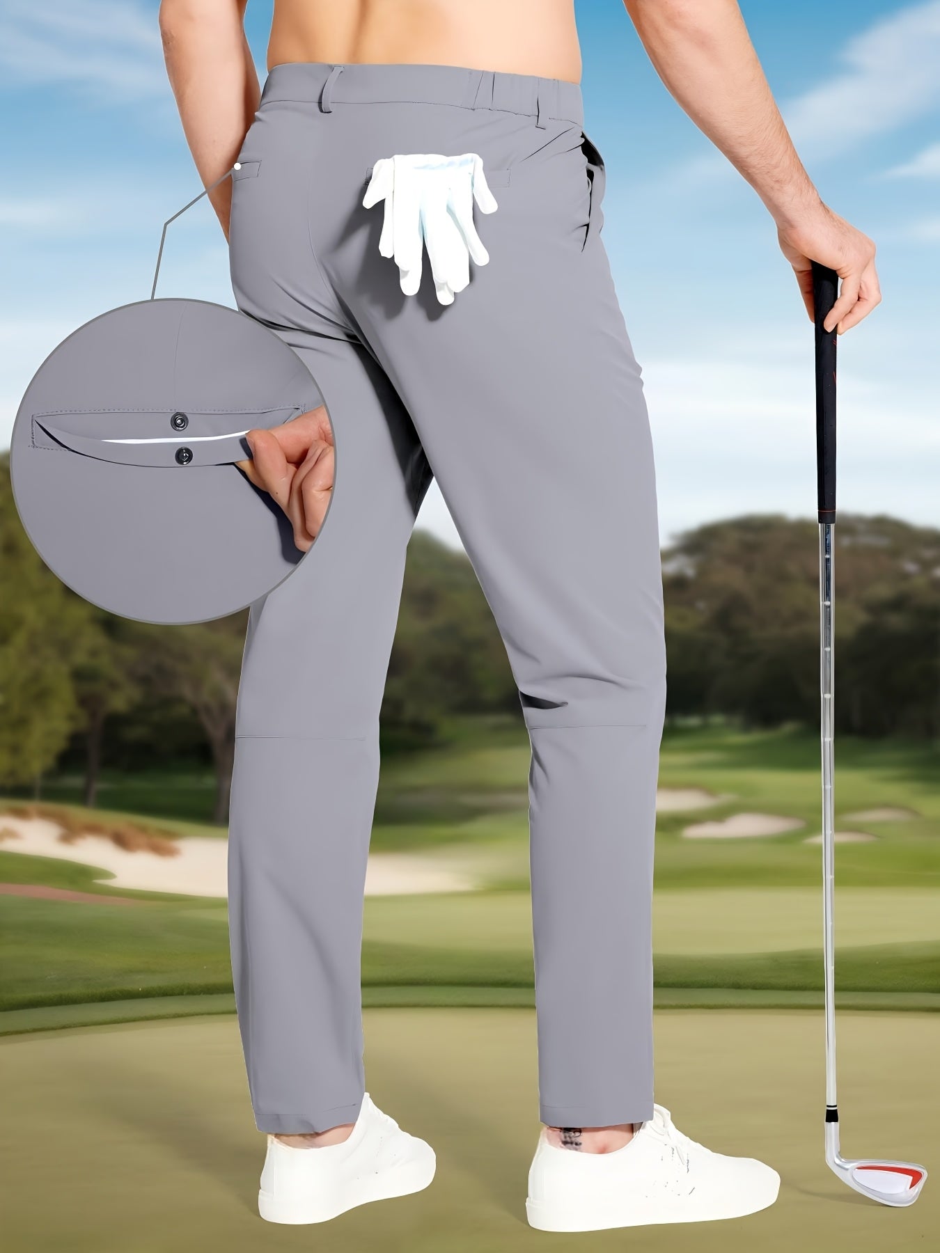 Men's Golf Pants - Lightweight Quick-Dry Stretch Formal & Casual Trousers, Straight Fit with Belt Loop, High Quality Breathable Fabric for Golf, Office, Evening Events - All-Season Mens Athletic Pants, Sports Leisurewear, Metallic Button Details, Work Tro