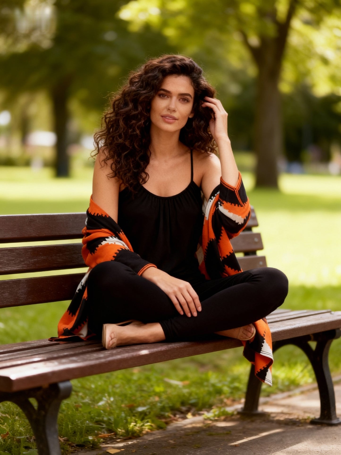 [Printed Cardigan Set] Women's 3pcs Set, Printed Cardigan Jacket Paired with Solid Color Casual Pants Vest Daily Set