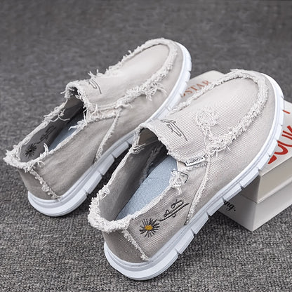 Men's Plus Size Breathable Canvas Loafers - Comfortable All-season, Low-top Lace-up Casual Semi-formal Shoes, Gray And Black Round-toe Design, Breathable Material, Couple Style Available, Widened Men's Shoes, High-quality Men's Shoes