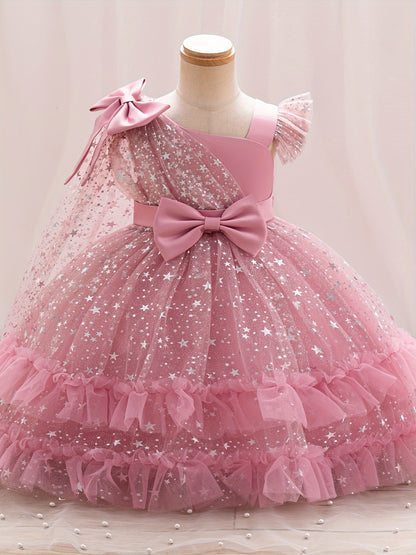 Halloween Dresses for Girls, Kids Halloween Costumes Galaxy Print Tutu Dress Off-Shoulder Flutter Sleeves A-Line Party Princess Gown