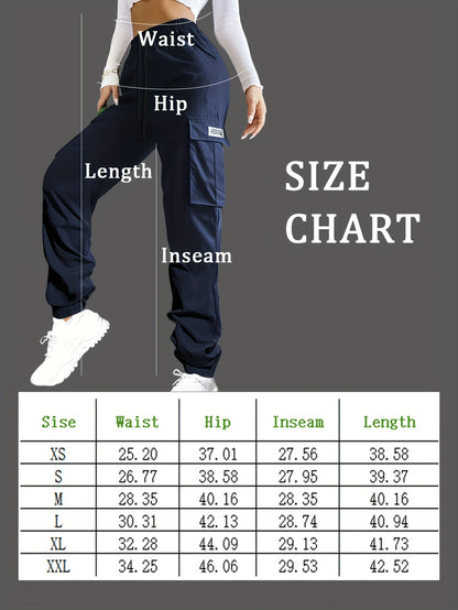 Women'S Zippered Pocket Cargo Pants, Stylish Large Pocket Design, Drawstring Elastic Waistband, Casual Outdoor/everyday Wear Trousers