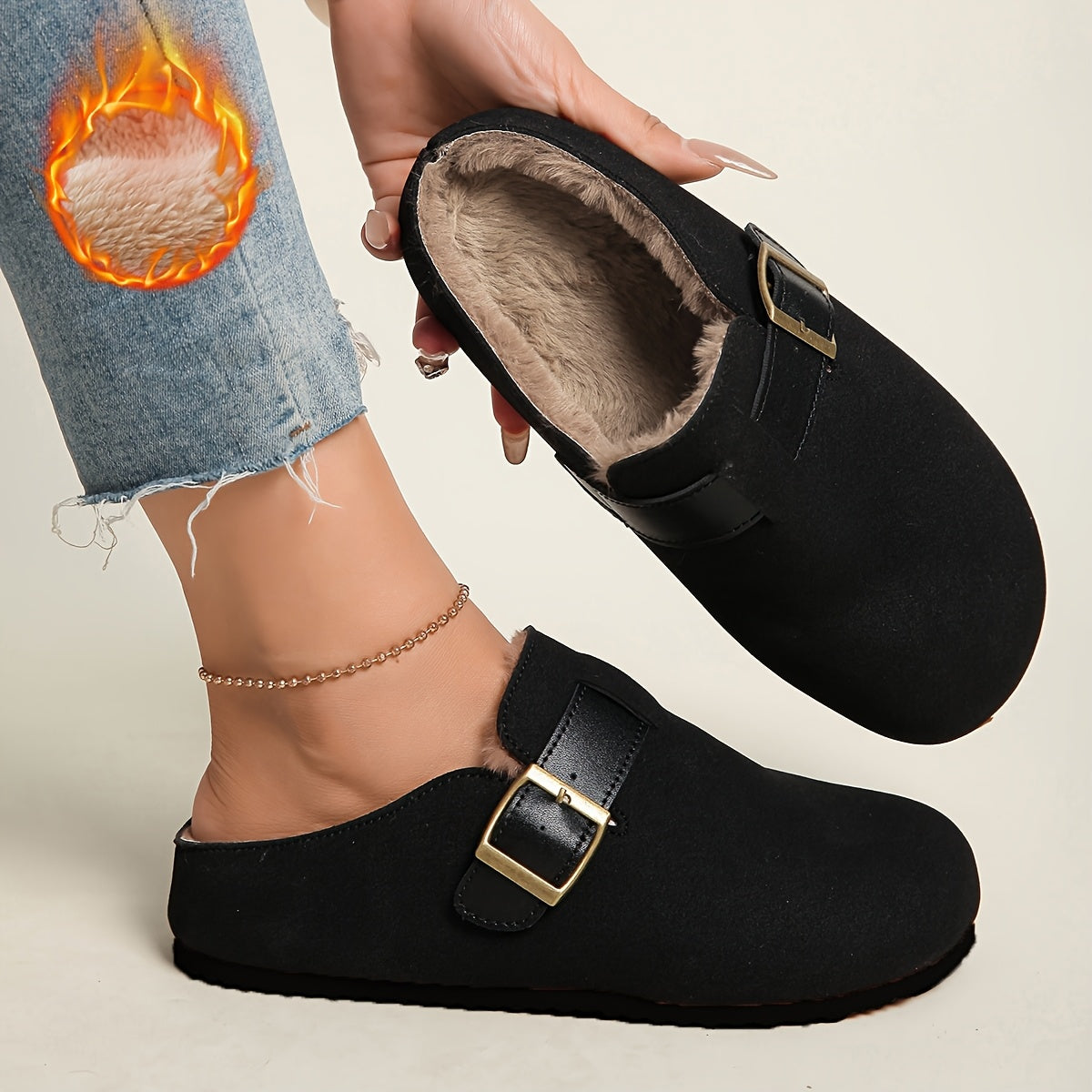 Women's Plush-Lined Platform Loafers, Buckle Strap Flat Shoes, Winter Warm and Comfortable Commuter Flat Shoes, Local Warehouse, Women Shoes