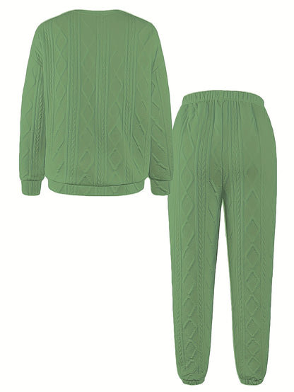 New Spring And Autumn Collection Of European And American Women'S Clothing - Jacquard Long - Sleeve Casual Round - Neck Sweatshirt And Trousers Set.Women'S Suits, Women'S Two-piece Suits