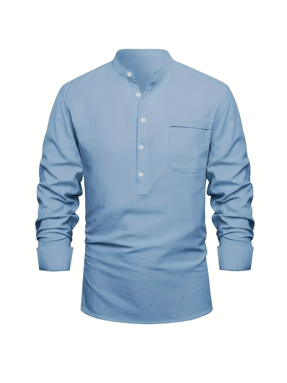 Men's Solid Plus Size Long Sleeve Casual Shirt - Stretch