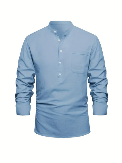 Men's Solid Plus Size Long Sleeve Casual Shirt - Stretch