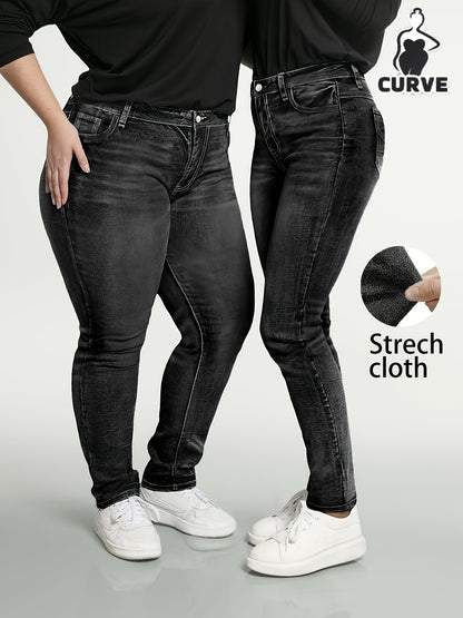 Women's Bright Steel Blue Denim High-Waist Slim-Fit Jeans - product view 1