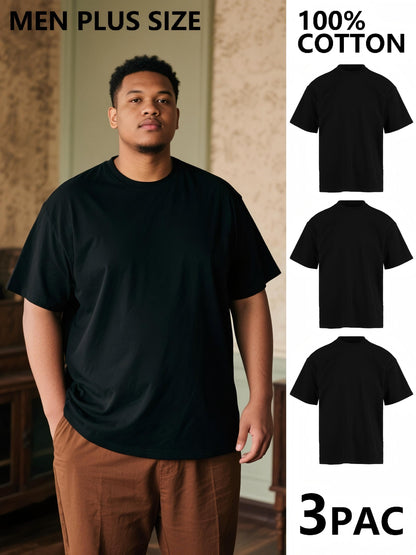 3-Pack Big & Tall Men's T-Shirts - Soft Cotton Crew Neck Casual Tees for Plus Size