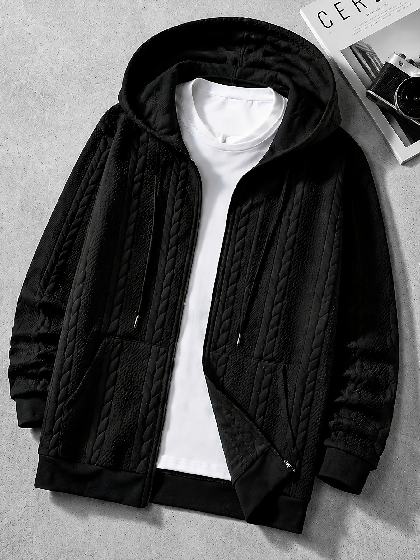 [Brown Hooded Jacket] Stylish Brown Men'S Hooded Jacket| Long Sleeve, Casual Knit Zip-Up with Pockets, All-Season Wear