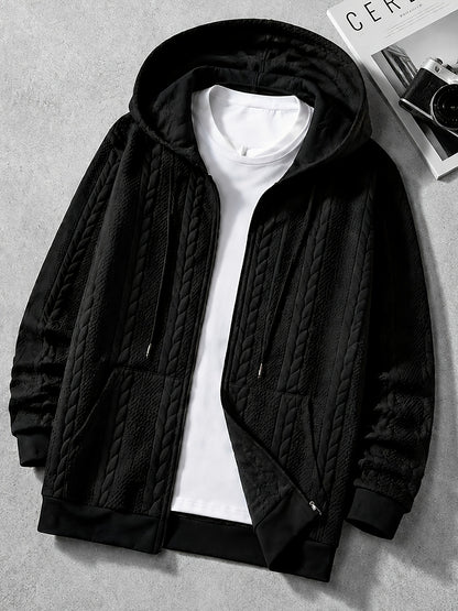 [Brown Hooded Jacket] Stylish Brown Men'S Hooded Jacket| Long Sleeve, Casual Knit Zip-Up with Pockets, All-Season Wear