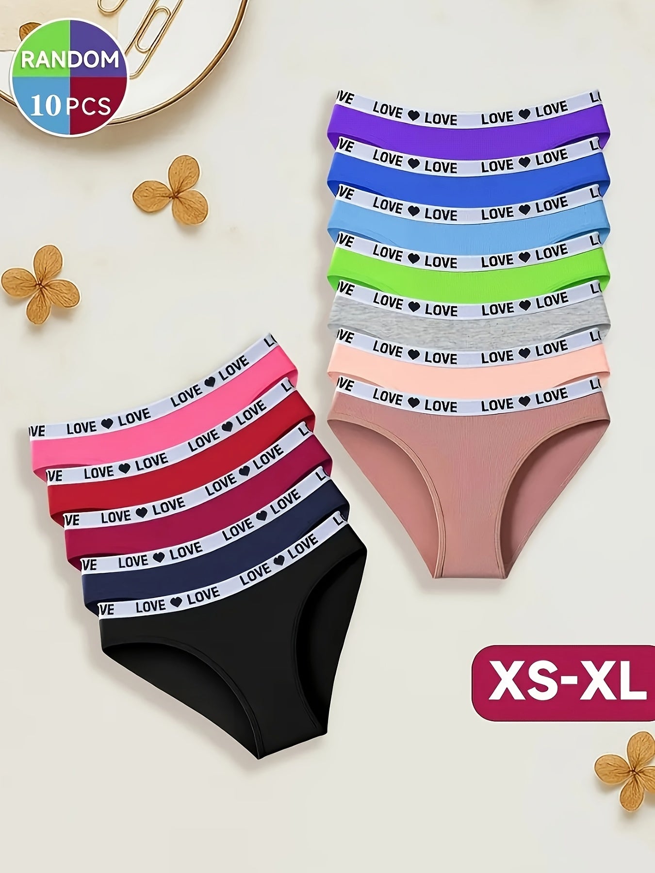 10pcs Women' Low-Rise Thongs Underwear - Non-Sheer Full Coverage Briefs Suitable for Yoga, Sports & Casual Attire, Seamless Skin-Friendly Voluminous Briefs with Subtle Lettering, Non- Full Coverage Panties