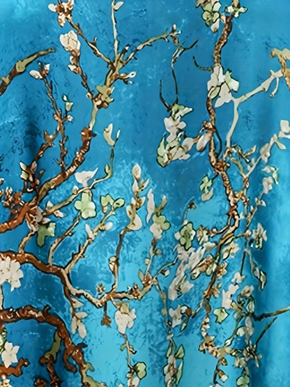 2pcs Elegant Batwing Sleeve Kaftan Set with Floral Print - Loose Fit, Asymmetrical Design, Perfect for All Seasons, Allseason Outfit|Floral Print Kaftan|Asymmetrical Hemline, Kaftan Dress