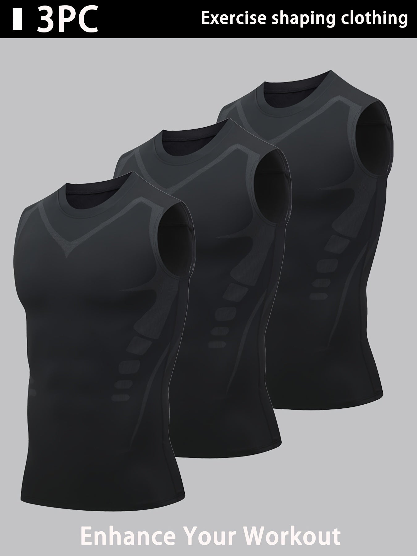 3pcs Men'S Compression Quick-Dry Tank Top: Offered in Black, White, And Gray. Features a Round Neck And Sleeveless Style. Provides Breathability And Comfort. Fits Snugly on Muscles. Ideal for Fitness Ball Games, Running, Cycling, Plus Size