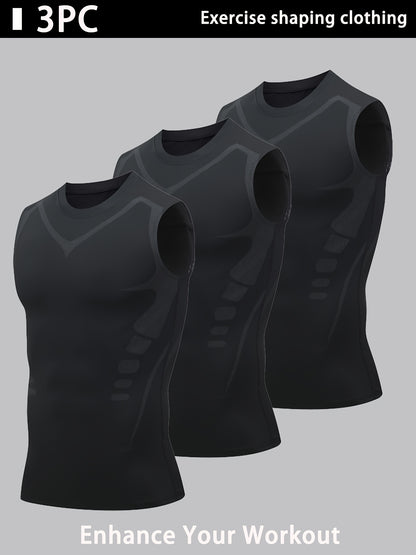 3pcs Men'S Compression Quick-Dry Tank Top: Offered in Black, White, And Gray. Features a Round Neck And Sleeveless Style. Provides Breathability And Comfort. Fits Snugly on Muscles. Ideal for Fitness Ball Games, Running, Cycling, Plus Size