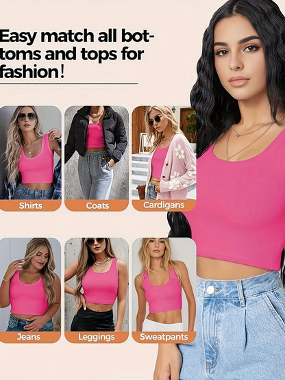 Set of 3-4 Women'S Tank Tops, Featuring a U-Neck Design, Sleeveless Style, And Cropped Racerback, Perfect for And Casual Outings