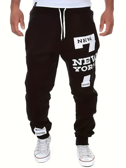 2025 Men'S Edition Solid Color Jogging Pants Featuring Dual Side Pockets And a Drawstring, Stylish Casual Trousers with 'NEW YORK' Print, Ideal for Outdoor Activities