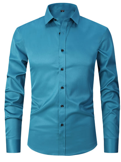 Men's Slim Fit Muscle Shirt - Stretch Polyester Blend Long Sleeve for Body Contouring | Glossy Solid Color Workout & Casual Shirt | Spring/Fall Gym-to-Street Wear (Hand Wash)