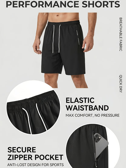 5pcs Pc (5-Color Multi) Men's Summer Athletic Shorts with Elastic Drawstring Waist & Zipper Pockets - Lightweight Breathable Fabric, Regular Fit Mid-Rise Suitable for,, Gym, Casual Wear - Smooth Texture Shorts