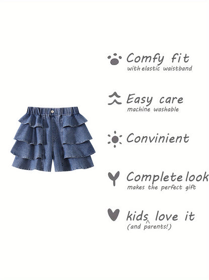 Girls' Blue Cotton Ruffle Shorts - product view 14